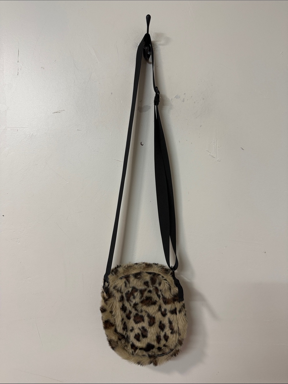 Urban Outfitters Leopard Faux Fur Crossbody - Black Strap